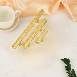 轻奢黄铜锤纹橱柜拉手六边 北欧抽屉衣柜门铜把手金色 - 单孔/65长