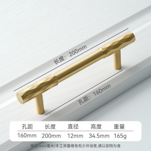 衣柜门抽屉龙鳞纹铜拉手 欧式轻奢橱柜鞋柜小把手黄铜 - 160孔距/200长