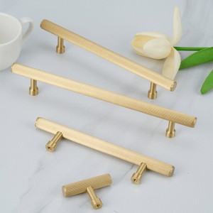 Kwoor/葵窝 欧式轻奢家具柜门拉手黄铜 衣柜鞋厨抽屉实心把手直纹 - 单孔/50长